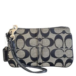 🆕 Y2K Coach Black Grey Signature Stripe Small Skinny Wristlet Clutch Pouch Bag